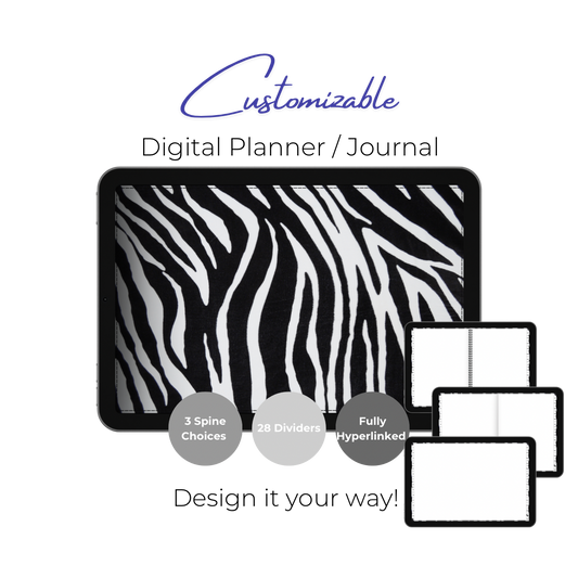 Customizable Digital Planner / Journal - Zebra Print - White Tabs