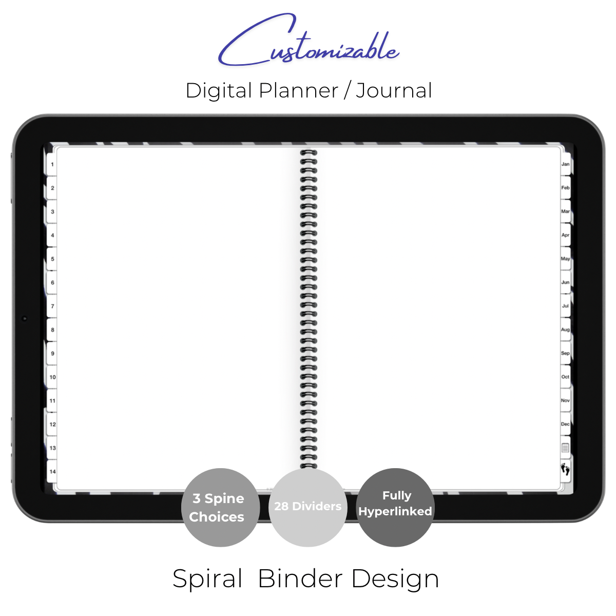 Customizable Digital Planner / Journal - Zebra Print - White Tabs