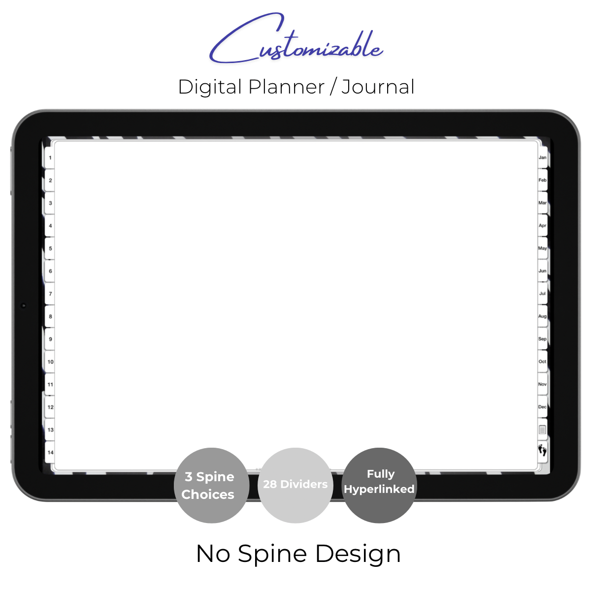 Customizable Digital Planner / Journal - Zebra Print - White Tabs