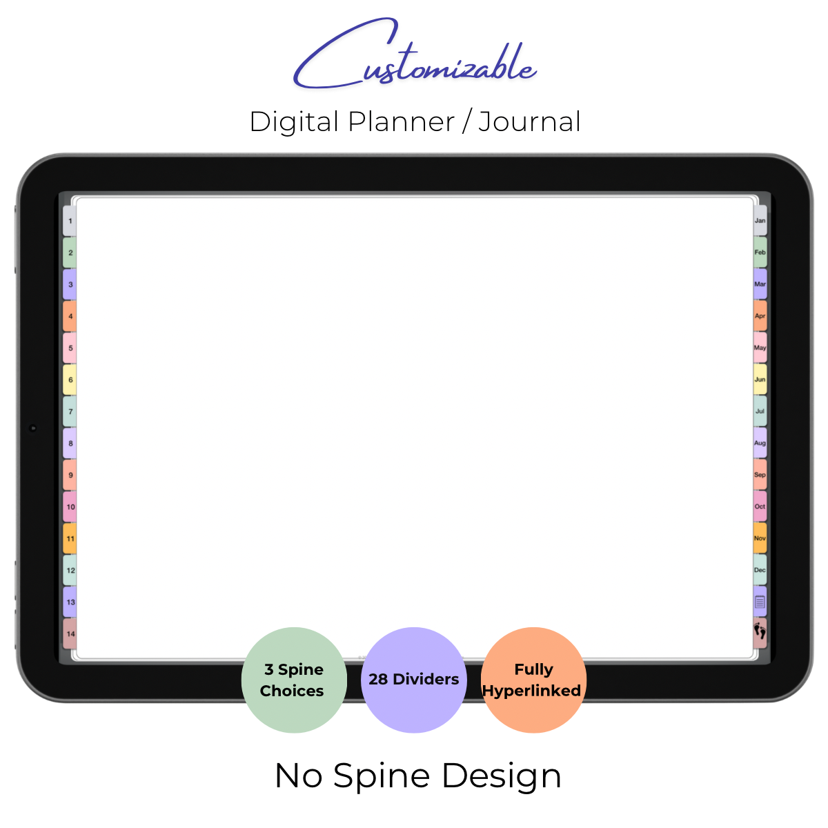 Customizable Digital Planner / Journal - Black Leather - Multi-Color Tabs