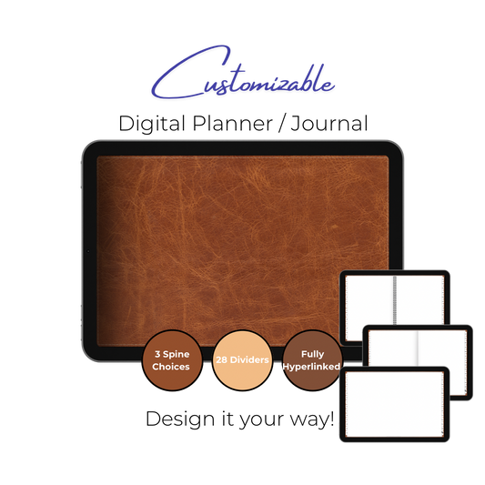 Customizable Digital Planner / Journal - Brown Leather - White Tabs