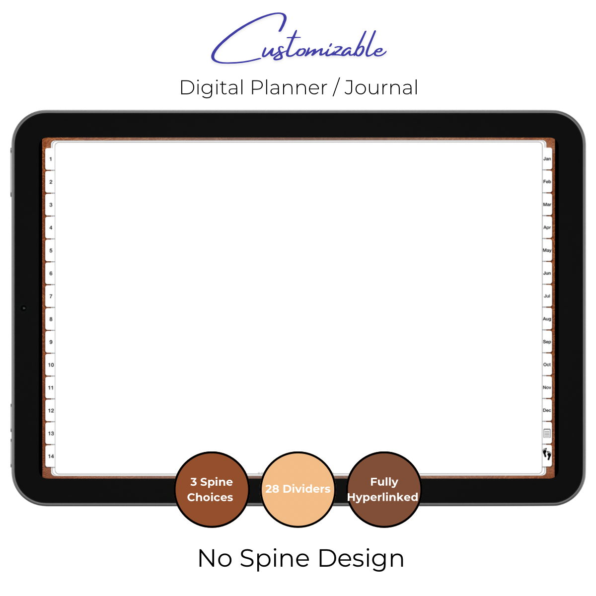 Customizable Digital Planner / Journal - Brown Leather - White Tabs