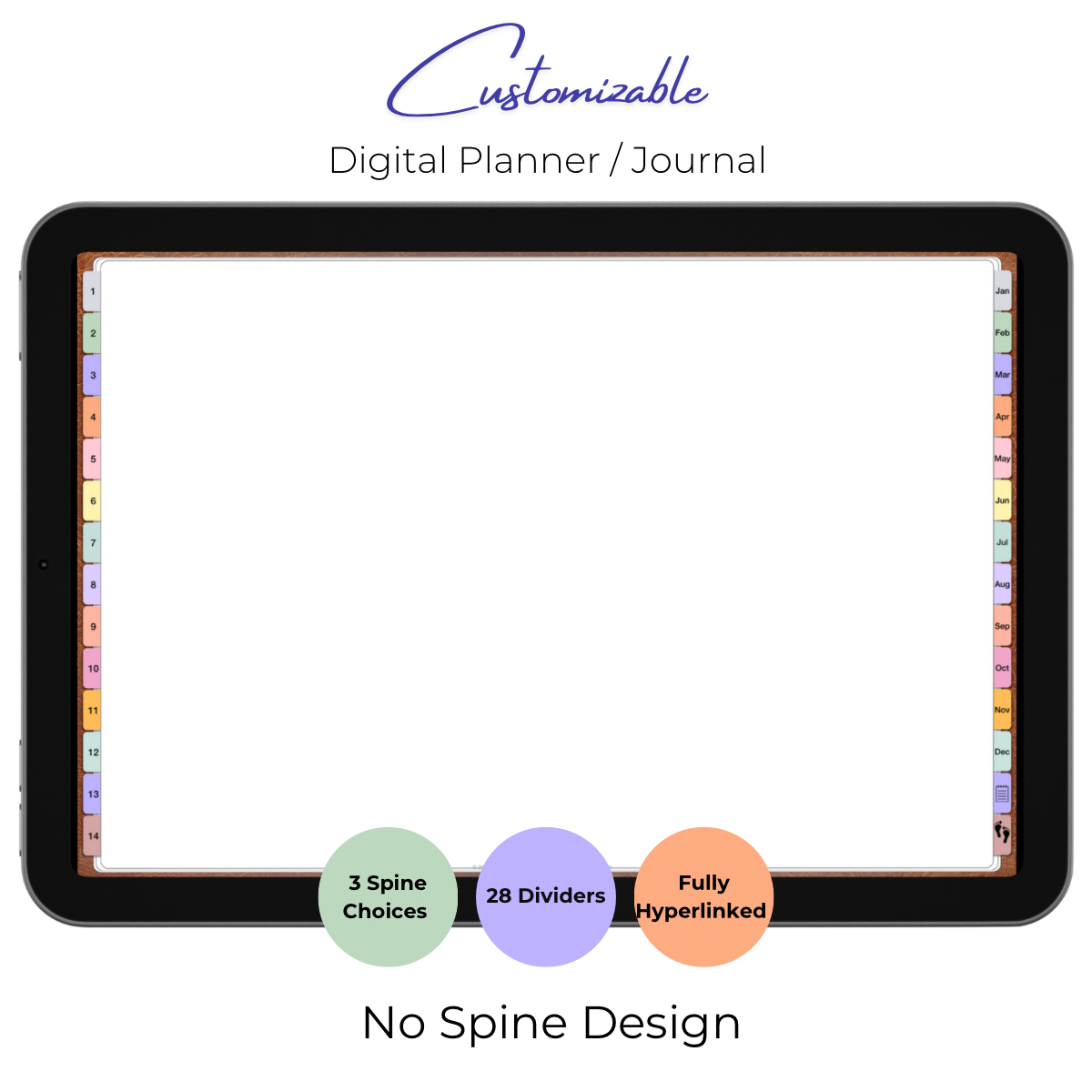 Customizable Digital Planner / Journal - Brown Leather - Multi-Color Tabs