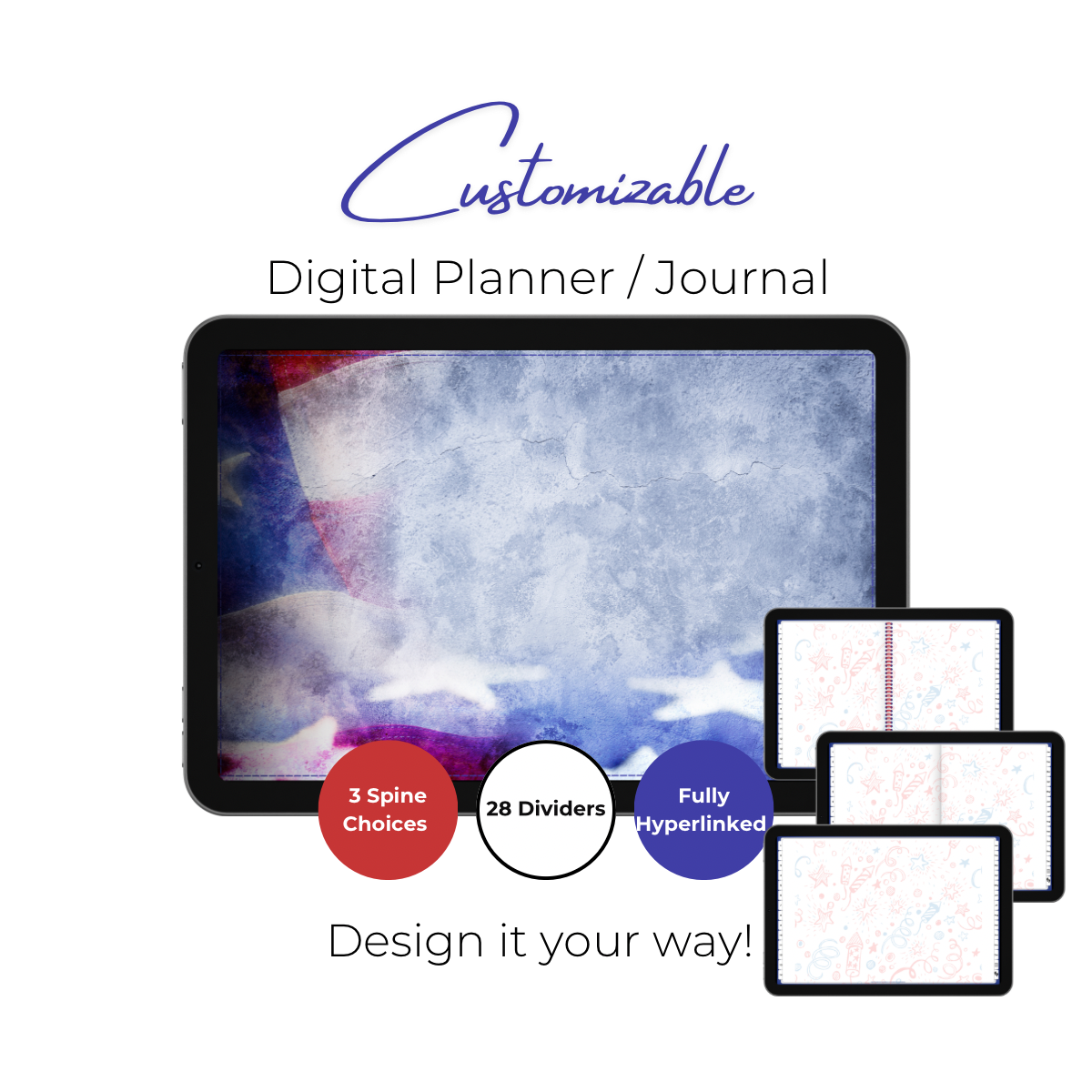 Customizable Digital Planner / Journal - Leather Flag & Fireworks