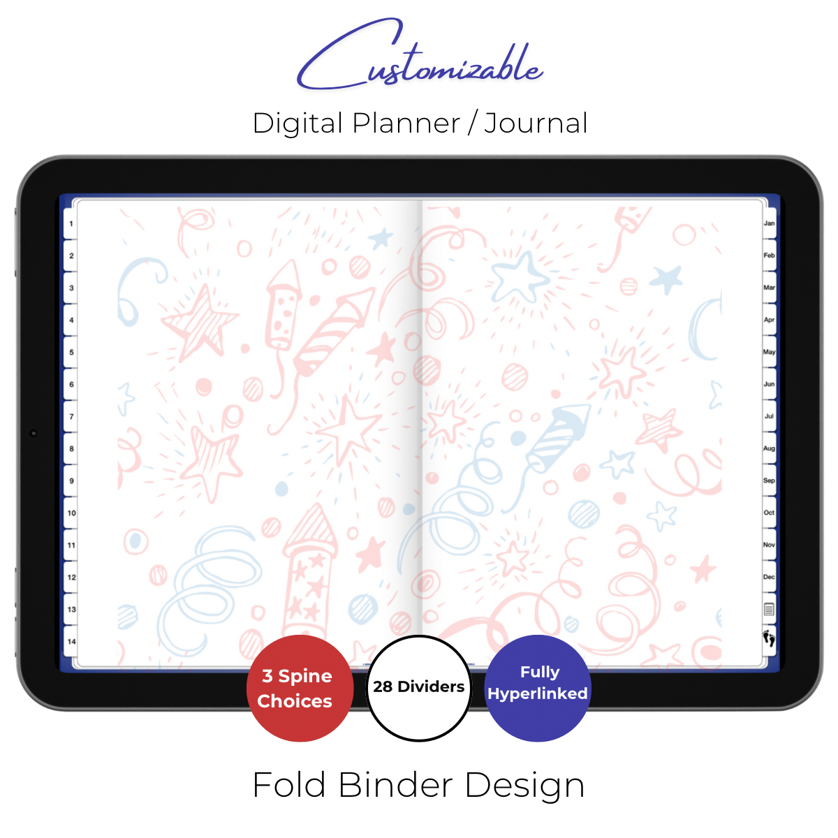 Customizable Digital Planner / Journal - Leather Flag & Fireworks
