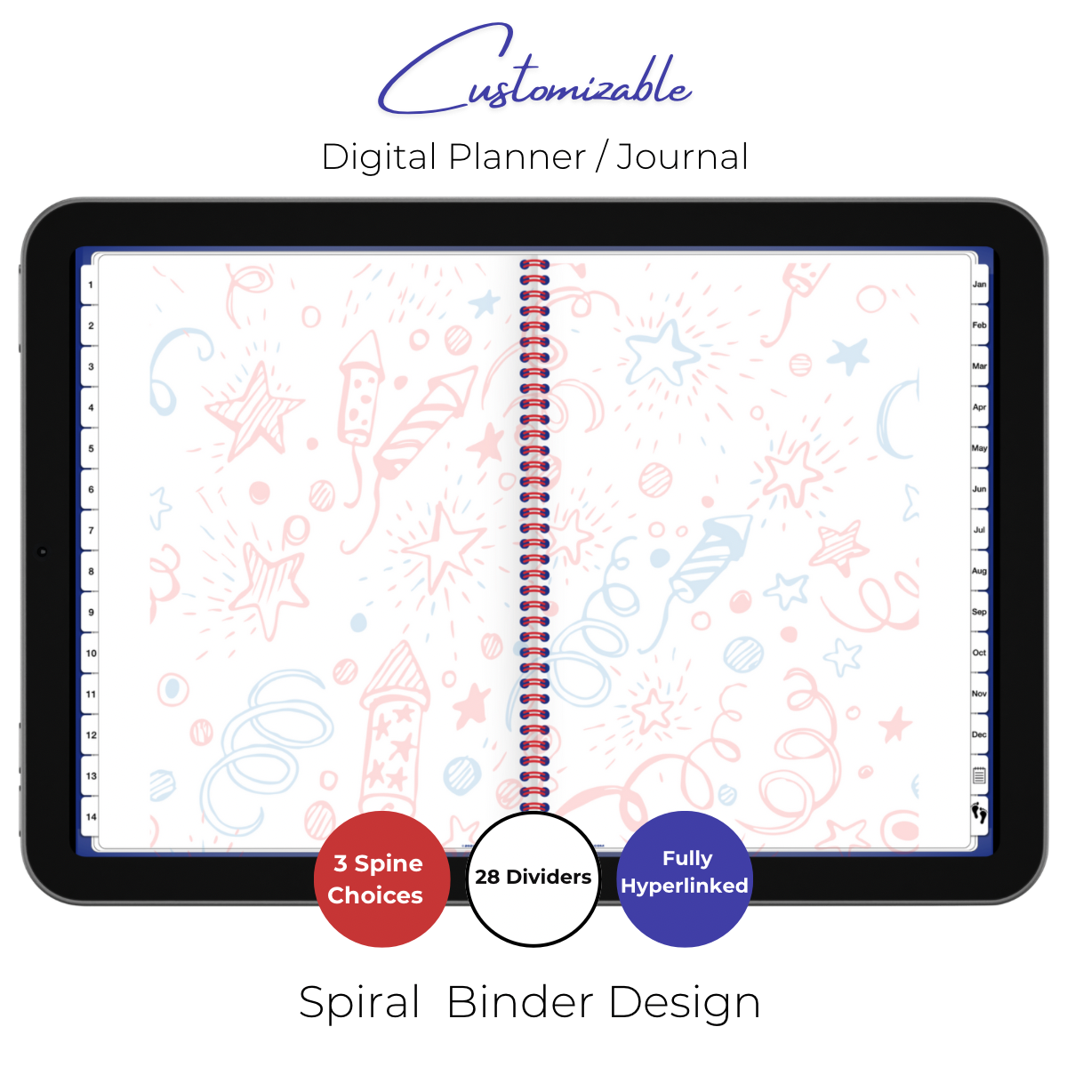 Customizable Digital Planner / Journal - Leather Flag & Fireworks