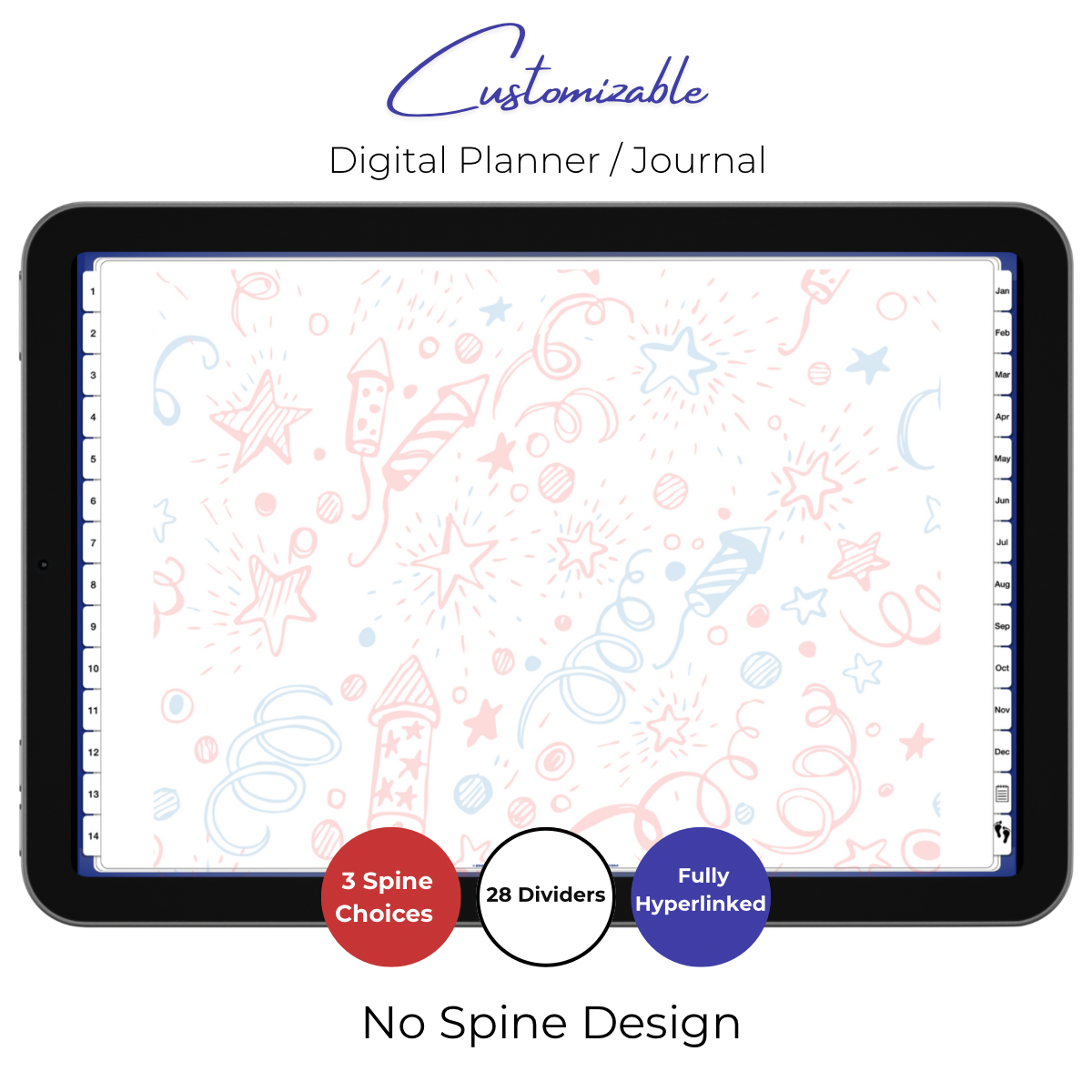 Customizable Digital Planner / Journal - Leather Flag & Fireworks