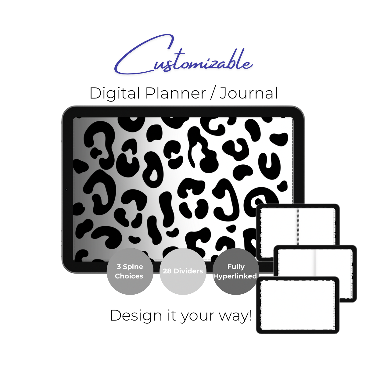Customizable Digital Planner / Journal - Leopard Black & White Print