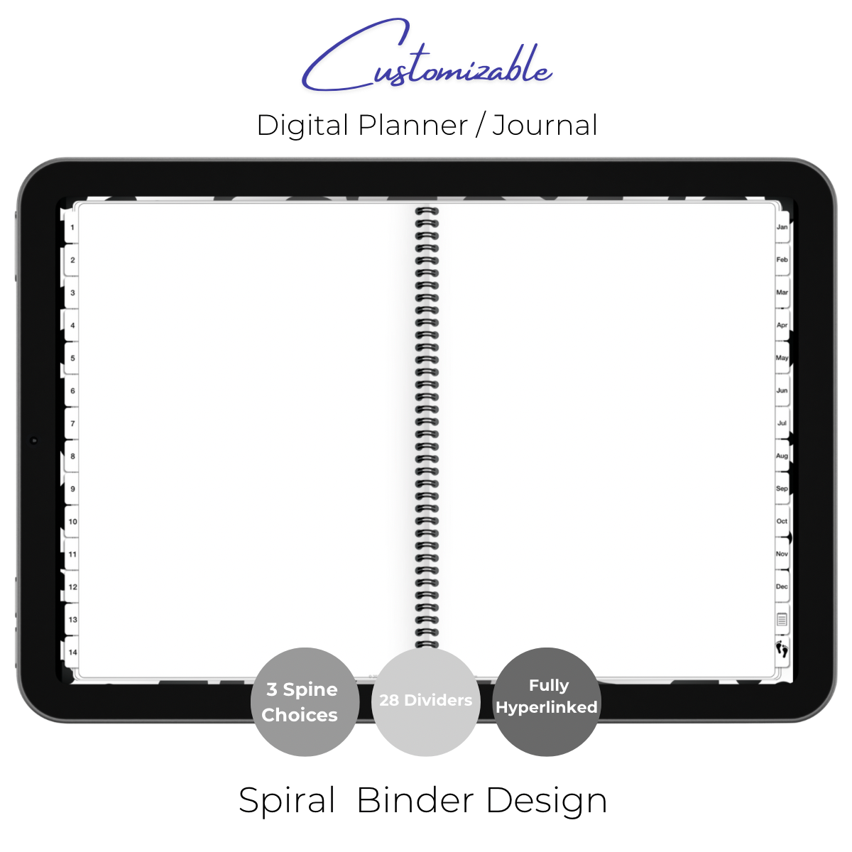 Customizable Digital Planner / Journal - Leopard Black & White Print