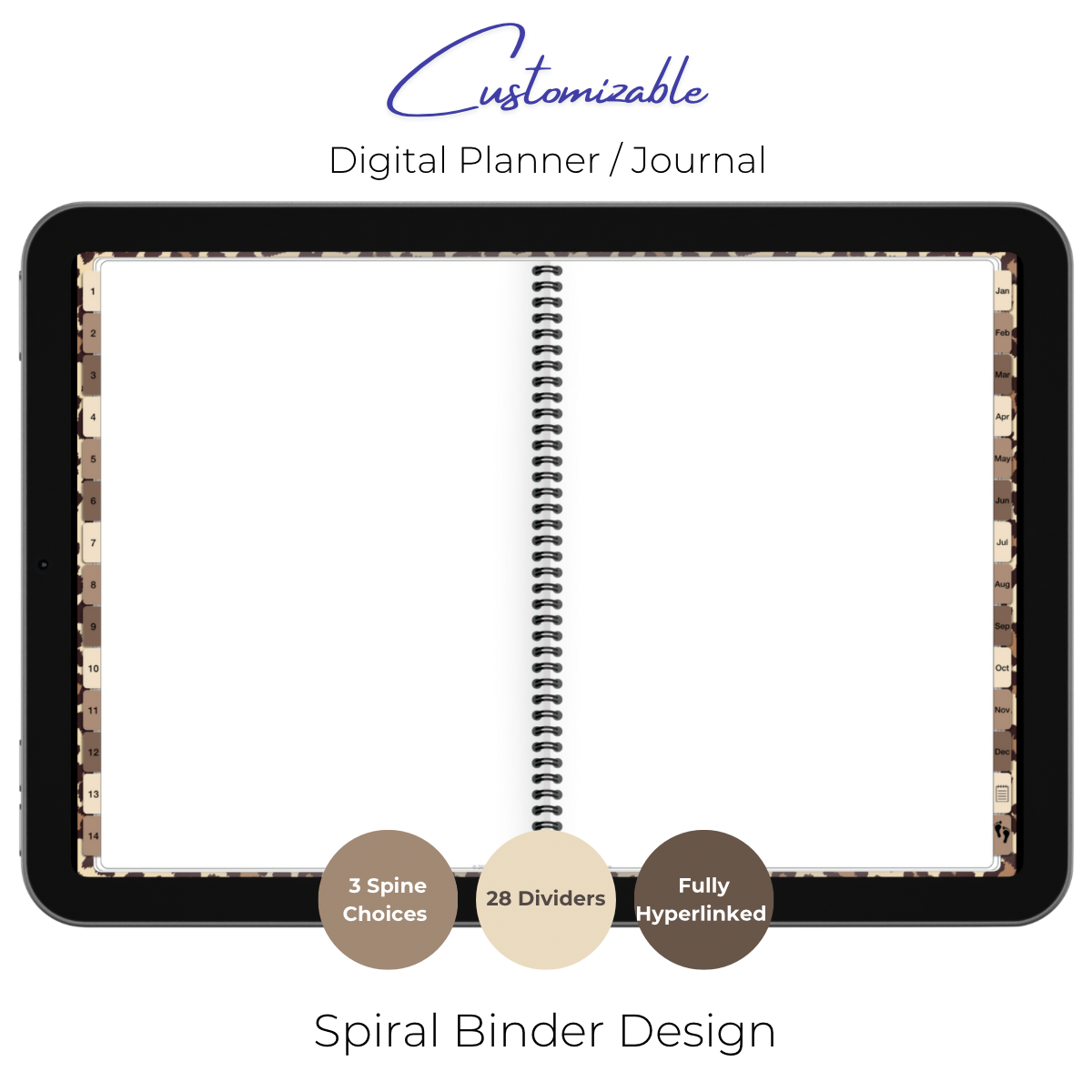 Customizable Digital Planner / Journal - Leopard Print - Multi-Color Tabs