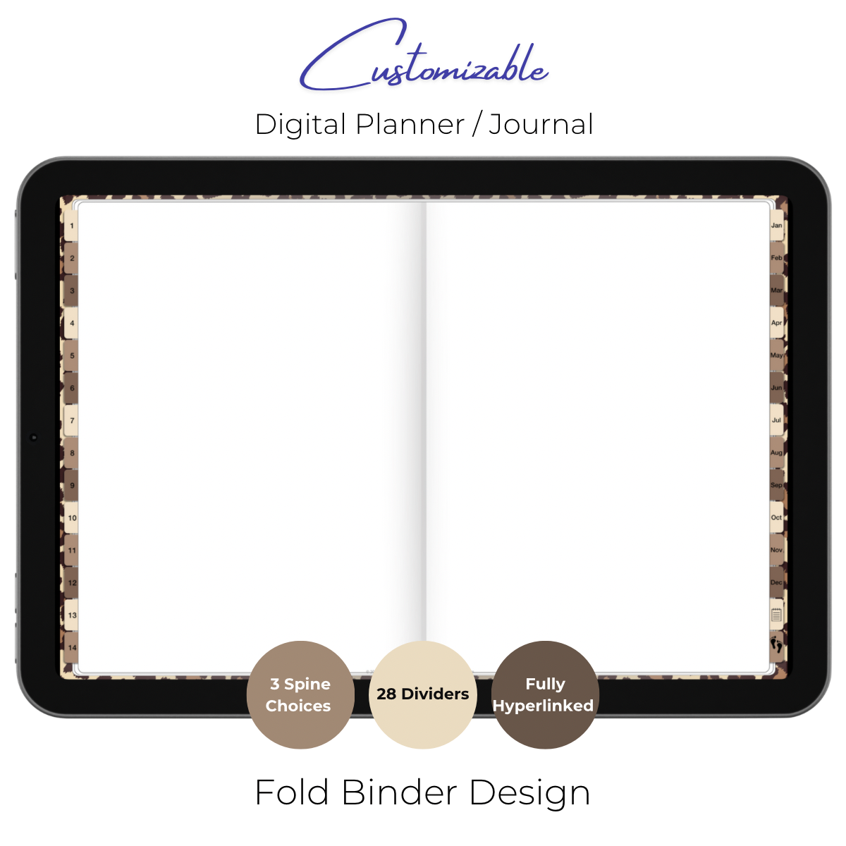 Customizable Digital Planner / Journal - Leopard Print - Multi-Color Tabs