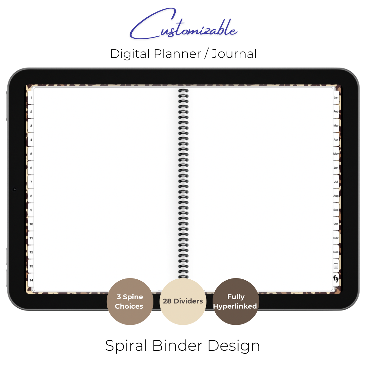 Customizable Digital Planner / Journal - Leopard Print - White Tabs