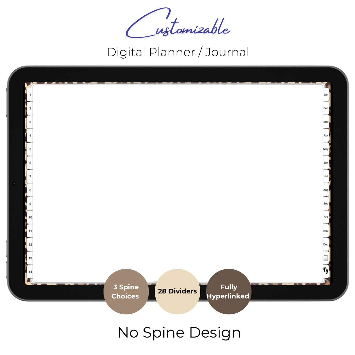 Customizable Digital Planner / Journal - Leopard Print - White Tabs