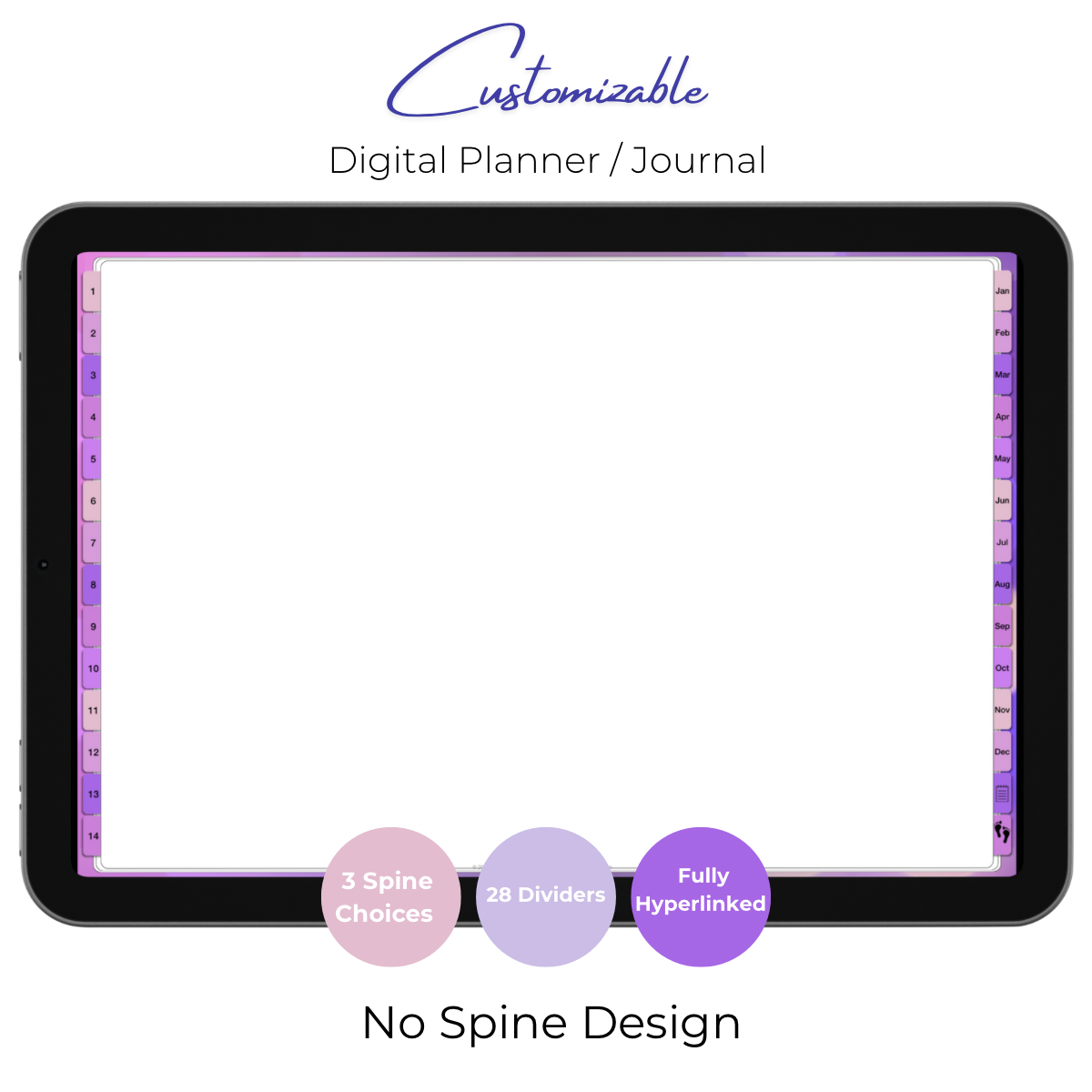 Customizable Digital Planner / Journal - Purple Bubbles - Color Tabs