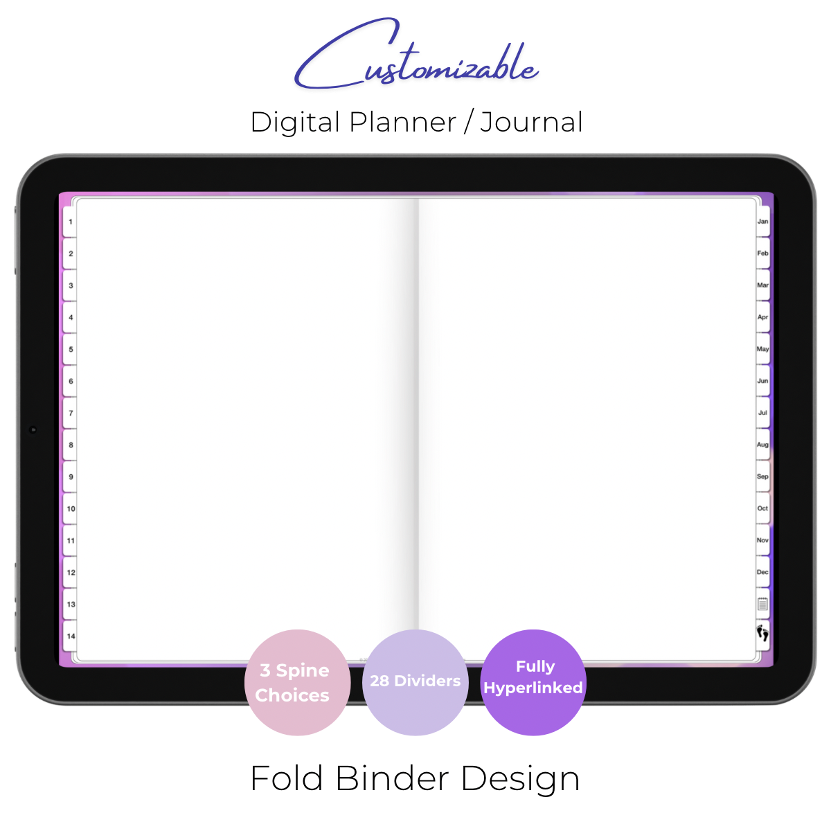 Customizable Digital Planner / Journal - Purple Bubbles - White Tabs