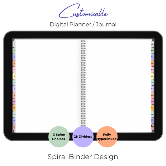 Customizable Digital Planner / Journal - Black Leather - Multi-Color Tabs