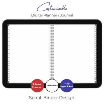 Customizable Digital Planner / Journal - Black Leather - White Tabs