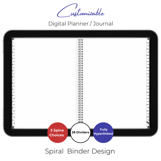 Customizable Digital Planner / Journal - Black Leather - White Tabs