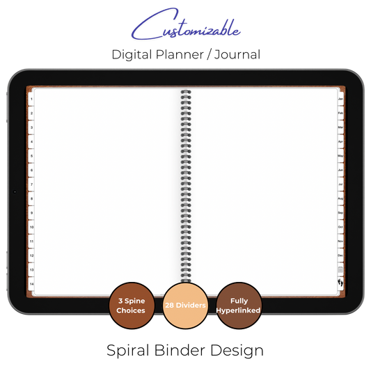 Customizable Digital Planner / Journal - Brown Leather - White Tabs