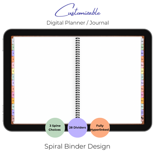 Customizable Digital Planner / Journal - Brown Leather - Multi-Color Tabs