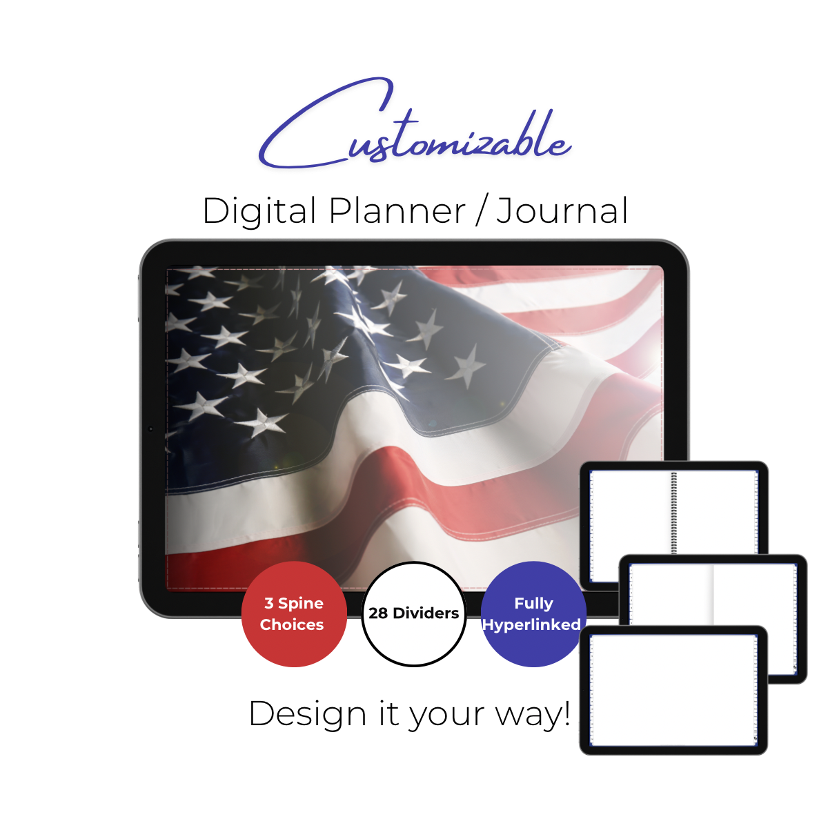 Customizable Digital Planner / Journal - Faded Flag Design