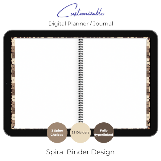 Customizable Digital Planner / Journal - Leopard Print - Multi-Color Tabs